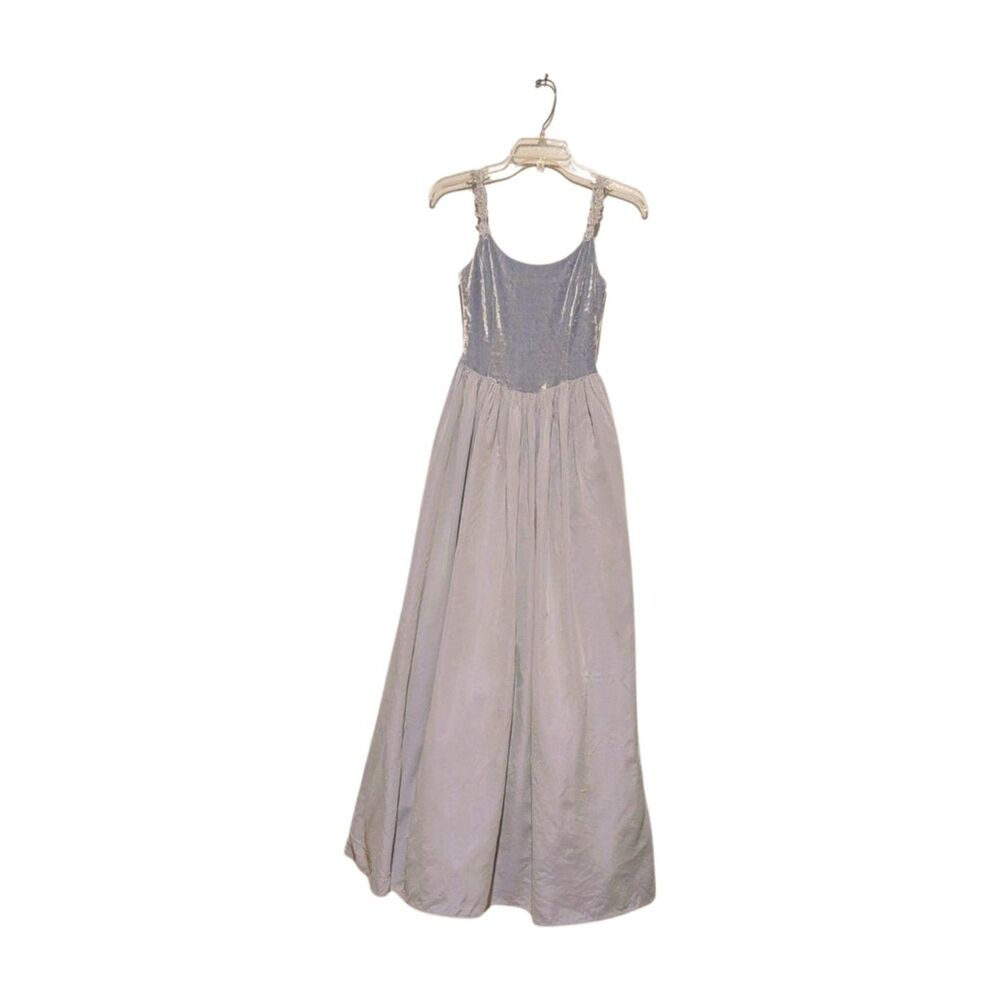 Vtg 90s Velvet Top Jessica McClintock Gunne Sax Maxi Gown 3/4 Periwinkle Blue